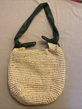 Antik Kraft Beige Woven Hobo with Dark Green Knotted Vegan Leather Strap